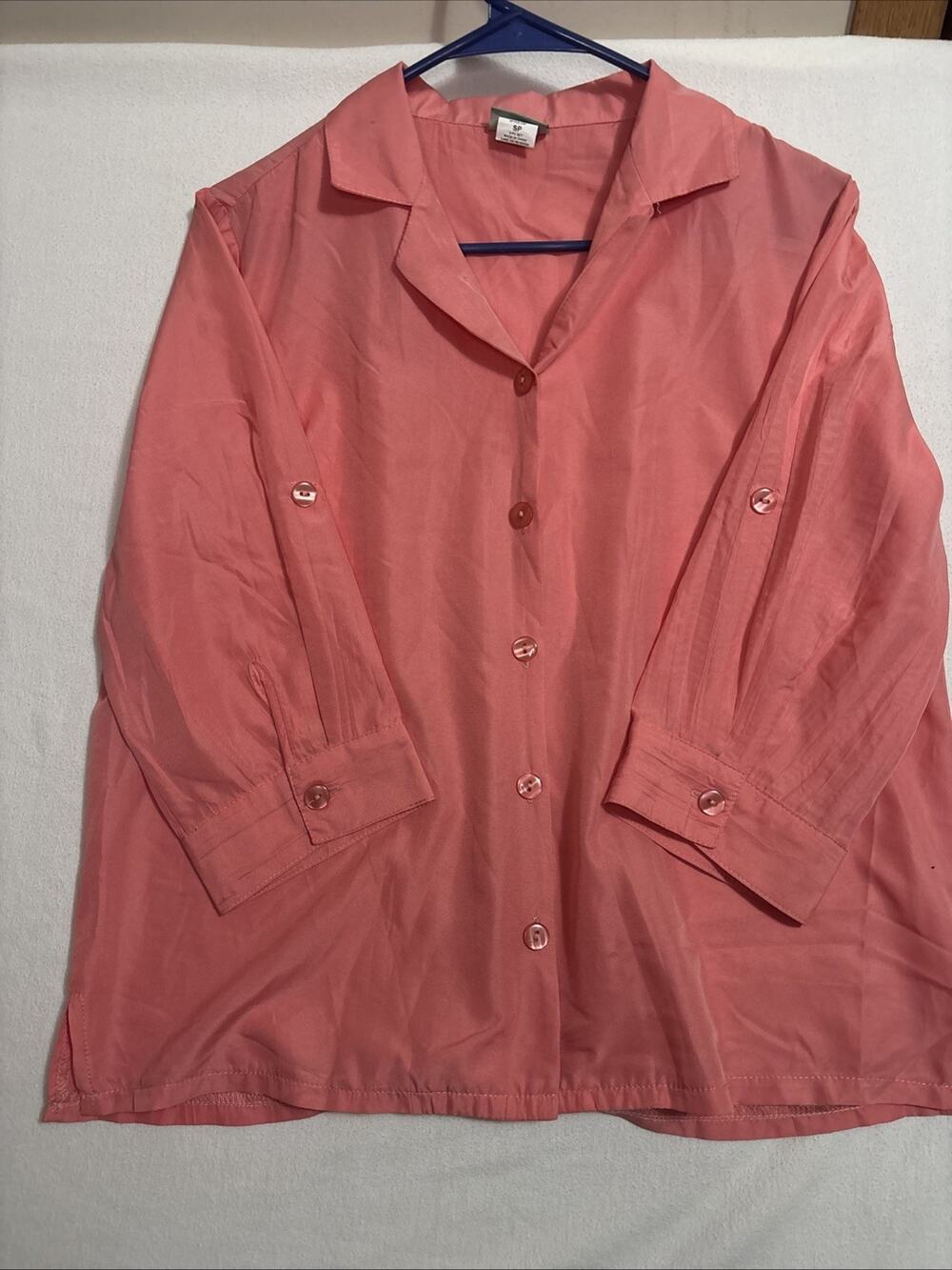 Sara Morgan Shirt SP Women’s Coral/Pink Button Down Convertible Sleeves
